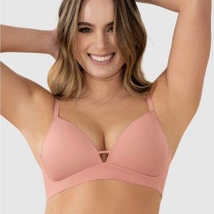 Leonisa Perfect Comfort Bra Plunge Wireless Scalloped Trim Bra Blush Pink M